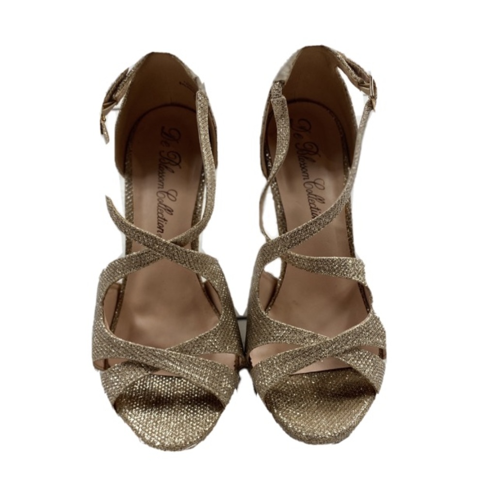 The Blossom Collection Fancy Glitter 3.5 Inch Gold Strap Heels Size 6.5 P